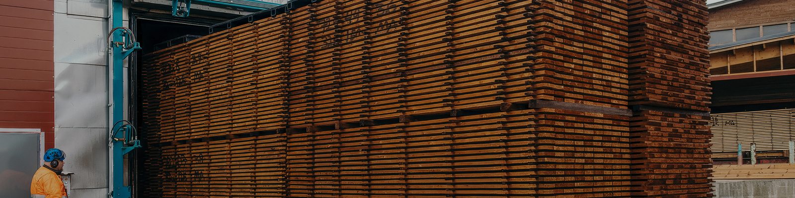 Bannerbild zeigt Thermoholz-Produktion in großer Hitzekammer