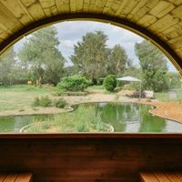 Vorschaubild: 
Halbrundglas Ansicht Sauna Gartensauna Deluxe von Finnwerk