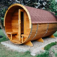 Vorschaubild: 
Sauna Gartensauna Fass Deluxe 4m Thermoholz von Finnwerk Dach rot