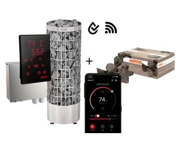 Elektro Saunaofen Harvia Cilindro 9kW, Wifi mit Komfortsteuerung Xenio 110XW IPX5