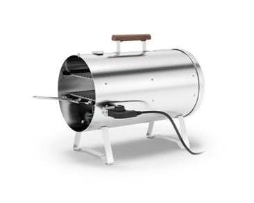 Muurikka 1200PRO Smoker - geöffnet, mit zwei Ebenen und Leistungsregler zur Temperatursteuerung