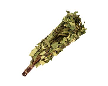 Originale finnische Saunarute aus Eukalyptus und Birke - Saunawedel, Saunaast - Studiobild