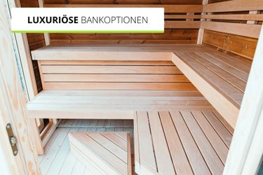 Vorschaubild: 
L-Bank Dreistufig in moderner Element Balance Sauna von FINNWERK