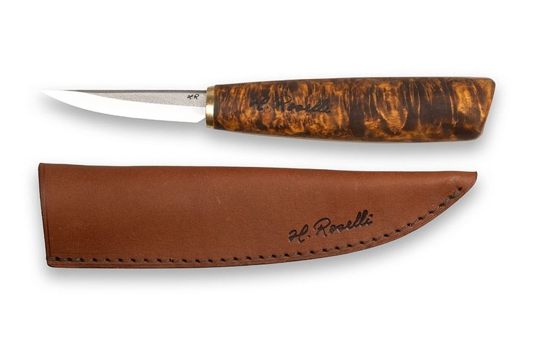 Roselli R113 Schnitzmesser mit kurzer Klinge und Griff aus Maserbirke mit Lederscheide.jpg Roselli R113 Schnitzmesser mit kurzer Klinge und Griff aus Maserbirke mit Lederscheide.jpg