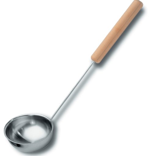 Schöpfkelle aus rostfreiem Stahl, Griff aus Buchenholz Freisteller Schöpfkelle aus rostfreiem Stahl, Griff aus Buchenholz Freisteller