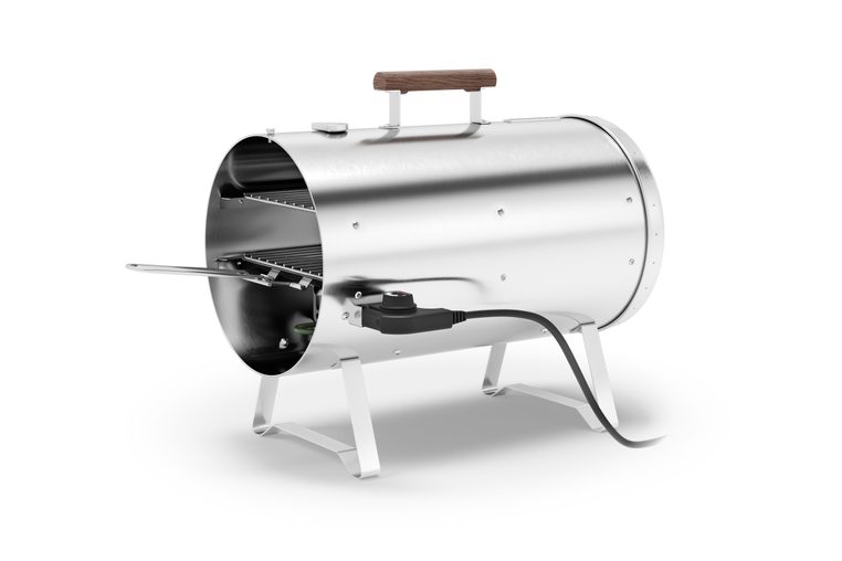 Muurikka 1200PRO Smoker - geöffnet, mit zwei Ebenen und Leistungsregler zur Temperatursteuerung